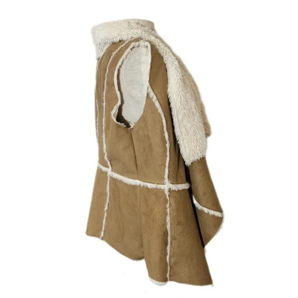 Xhileration Faux Suede & Sherpa Open Vest OS Brown - Picture 7 of 11